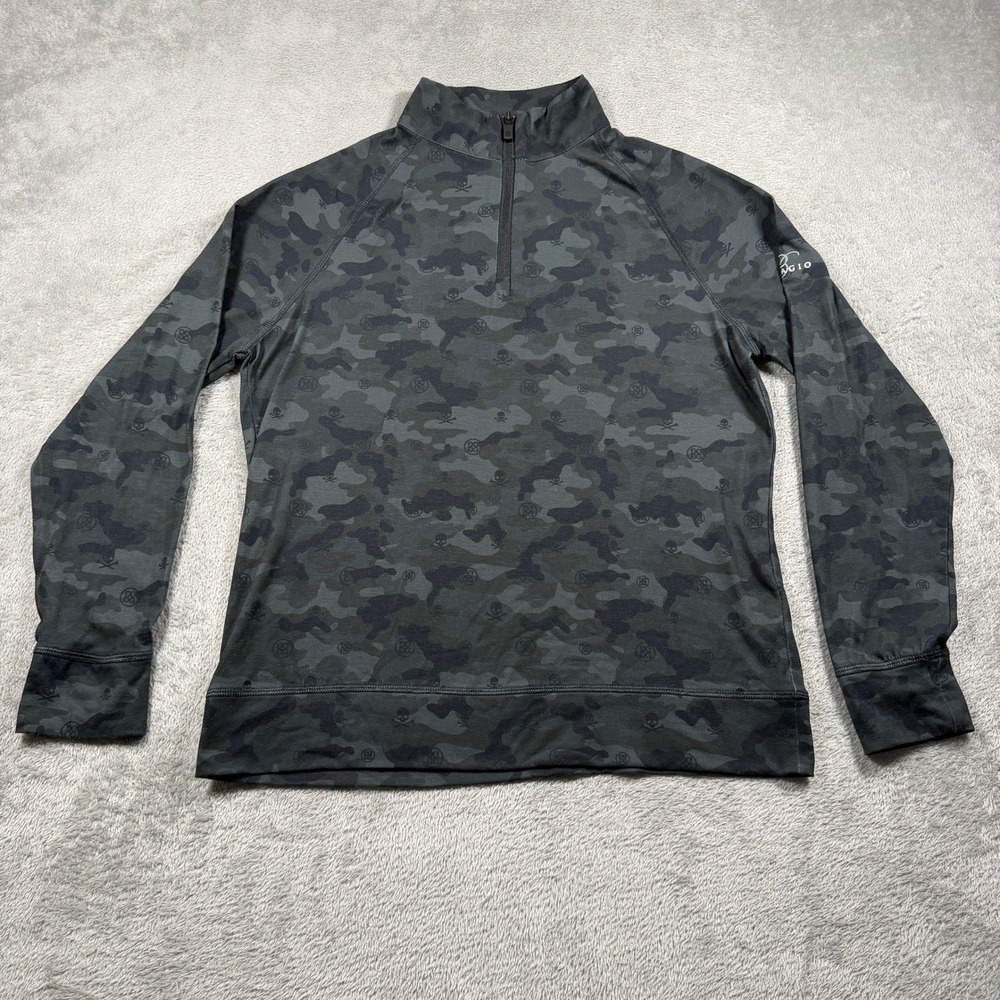 G/FORE Quarter Zip Pullover Men Small Grey Camo Bellagio Skull Crossbones Logo